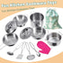 Cookware Pots and Pans Play Set, Mini Stainless-Steel Kitchen Cooking Utensils Toys for Kids, Educational Toy Kitchen
