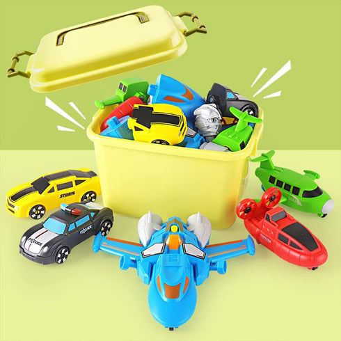SOMMER 5-in-1 Magnetic Vehicles Toy Playset, Mix and Match STEM Stacking Assembling Car Kit with Storage Box for Kids