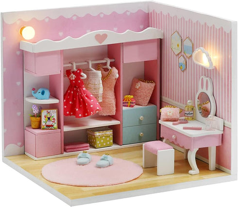 Kisoy Dollhouse Miniature with Furniture Kit, DIY 3D Wooden House Kit for Kids Adults Gift