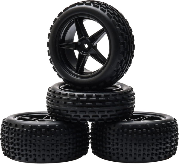 JIUWU 1:10 Scale Off Road RC Buggy Front Wheels and Tyres x4 in Black 5 Spoke