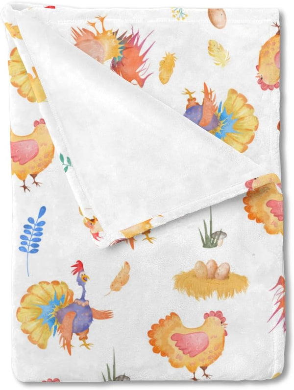 Rooster Hens Eggs Floral Leaves Baby Blanket, Baby Chicken Farm Animals Flannel Soft Receiving Blanket 30x40