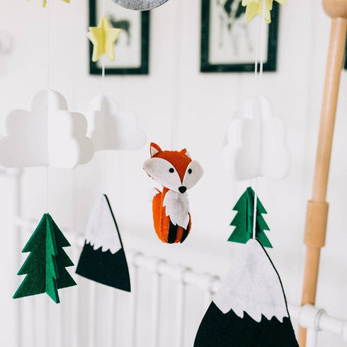 Baby Crib Mobile (Woodland Fox) - Nursery Decoration, Ceiling Mobile and Crib Mobile, Eco-Felt, Adjustable, Green,