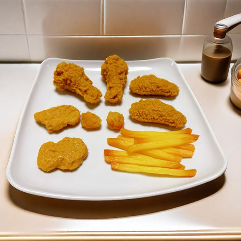 Generic 17pcs Set, Artificial Fake Fried Food Model Included Fake Fried Chicken Leg &Wing&Nuggets&Popcorn and Fake
