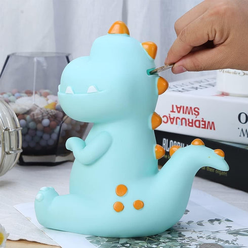 H&W Dinosaur Money Bank (Blue), Shatterproof Tyrannosaurus Rex Piggy Bank, First Coin Bank for Kids, Best Christmas
