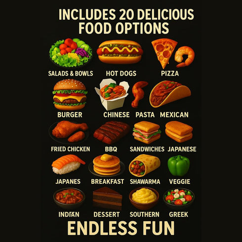 NY HORIZON 20 The Great American Bite-Off Food Decision Cards for Dinner | Food Options Card Deck | Food Dice