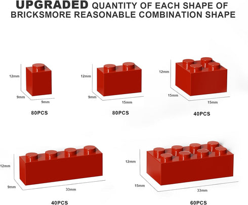 300 Pcs Classic Building Bricks - Red Bulk Bricks Compatible with Lego for Creative Building Block Toys