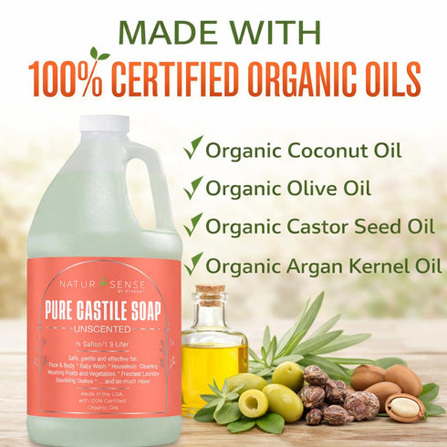 100% 64 Oz/Half-Gallon (Pack 1) NTRSNS NaturSense Pure Castile Soap. Unscented, made with Certified Organic Oils