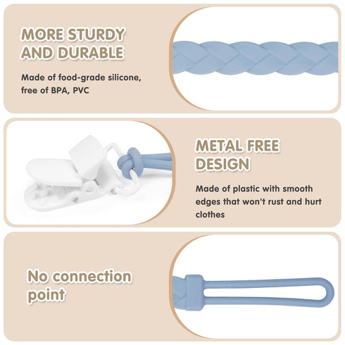 Draklary 4-Pack 100% Stylish Silicone Pacifier Clips, Pacifier Holder with Flexible Woven Rope Design, Food Grade