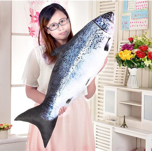 JULAN 3D Giant Soft Fish Cushion Pillow - 31 Inch Salmon Plush Toy for Home Decoration Gift