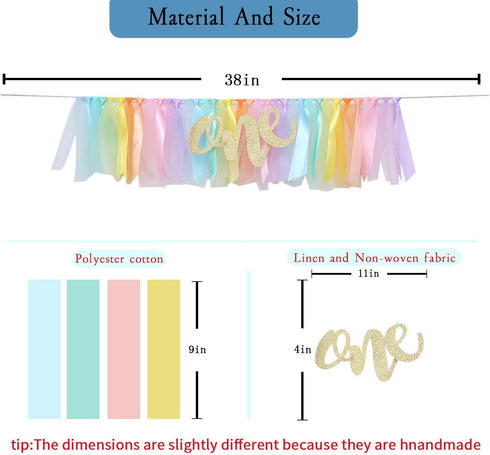 1st Pastel Rainbow High Chair Banner for Birthday - Party Supplies with Tutu Skirt and Pennant