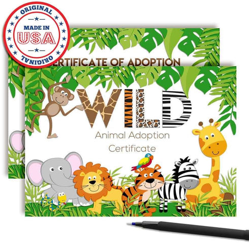 Jungle Wild Plush Pet Stuffed Animal Adoption Certificates, 10 Fill in Cards 5"x7" by AmandaCreation