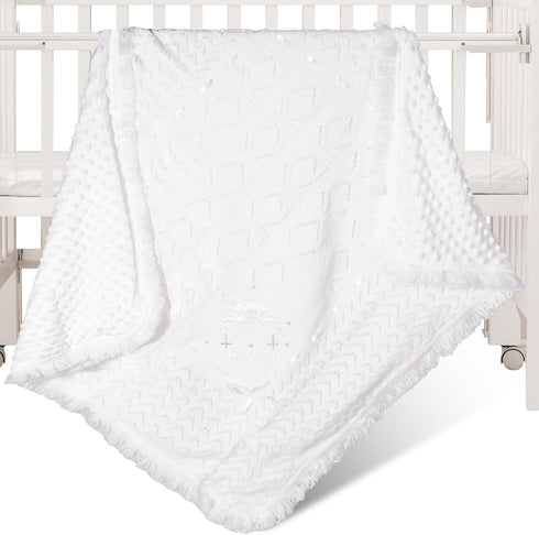 Runeaoys Baby Blanket for Boys Girls Baptism Christening Gifts for Girl Boys Easter Soft White Knitted Shawl Receiving