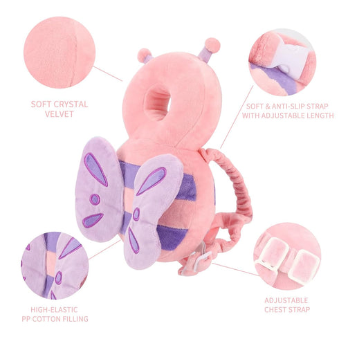 Newvenper Backpack, Baby Head Protector Toddler Padded Carrier With Elasticated Wear (Pink Butterfly)
