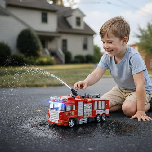 Liberty Imports RC Rescue Fire Engine Toy Truck Radio Control Electric R/C Fire Truck with Lights, Sound, Working Water