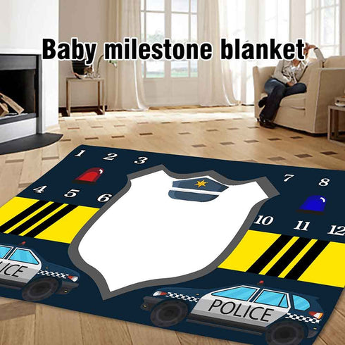 Baby Monthly Milestone Blanket, Police Theme Photography Background for Newborn Baby Shower, 60x40 inches