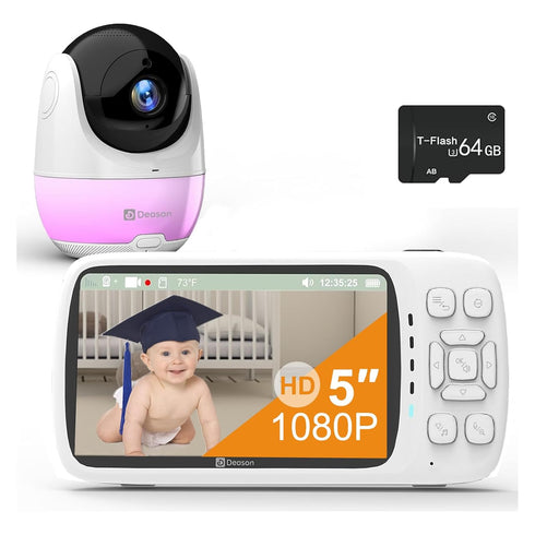 DEASON No WiFi Baby Monitor with Camera, 1080P Video, 5" Display, Secure