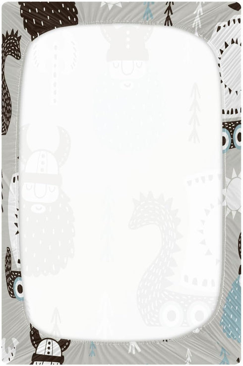 YEGAME 52 28 Inch Viking Boat Grey Fitted Crib Sheets for Unisex Baby, Soft and Breathable Portable Mini Stretchy Crib
