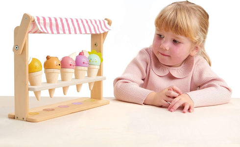 Tender Leaf Toys - Scoops and Smiles, Ice Cream Toy Shop with 5 Solid Wood Pretend Play Set for Kids, Age 3+
