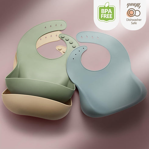 Silicone Baby Bibs for Boys Girls, 3 Pack Soft Adjustable for Babies Toddlers, BPA Free, Waterproof Eating Essentials