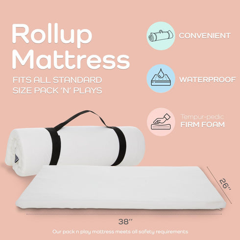 Pack 38" 26" Babylicious Waterproof and Play Mattress Pad - x | Roll Up Style - Breathable Soft Memory Foam - Portable