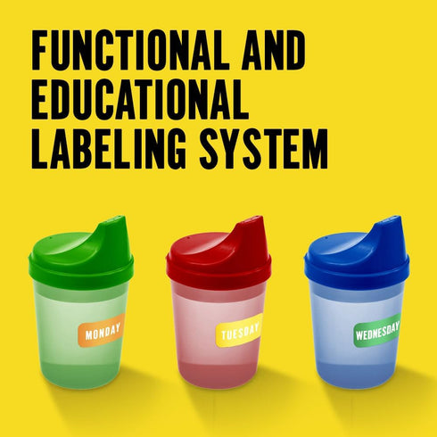 Just Baby'd Sip'n Learn Labels - Learn Days of the Week and Colors of the Rainbow - Weekly Labels for Toddlers - Dual Learning & Education Tool - Sticker Set for Sippy Cups, Dishwasher Safe. by Just Baby'd