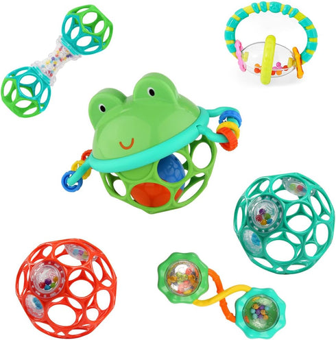 Bright Starts Little Shakers 6pc Gift Set, BPA-Free Easy-Grasp Baby Rattles and Teethers, Unisex, 3 Months+