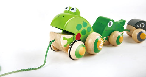Hape Toddler Pull Along Frog Family Toy with Anti-Rollover Wheels