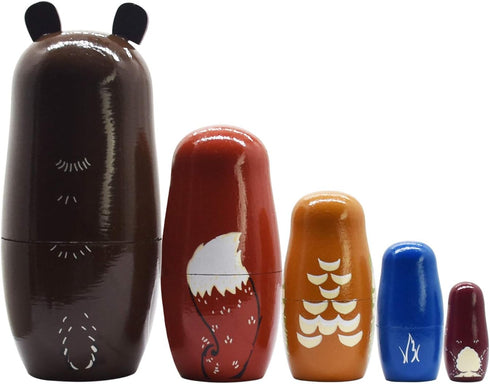 Tphon Russian Nesting Dolls Bear Wooden Matryoshka Dolls, Handmade Cartoon Animals Pattern Set of 5