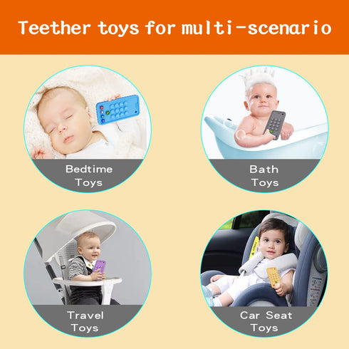 Mobile Phone Shape Teething Toys - Silicone Baby Teether with Pacifier Clip for Babies 6-18 Months - Sensory Toys Pack 1