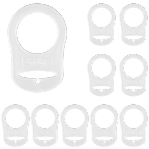 10 Pack AUEAR, Silicone Adapter Rings Holder for Nipple Pacifier Clip Food Grade Transparent Color
