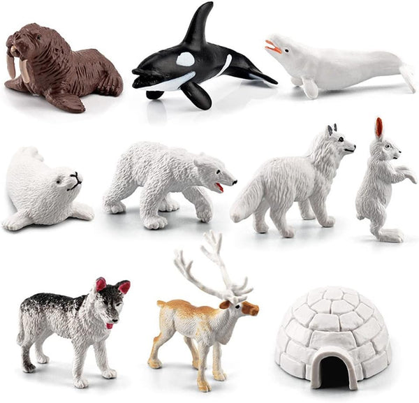 Mini Arctic Animals Toys Set - 10PCS Polar Animal Figurines Play Set for Toddlers