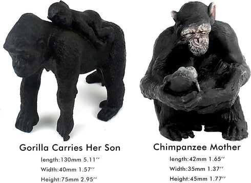 10 Playset FUNSHOWCASE Gorilla and Chimpanzees African Jungle Animals Toy Figure Realistic Plastic Figurine