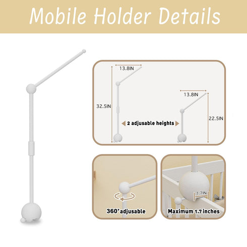 Box,32.5 Inch (2 Modes,360Adjustable,100% Crib Mobile Arm with Music White Crib Mobile Stand,Wooden Mobile Arm for Crib