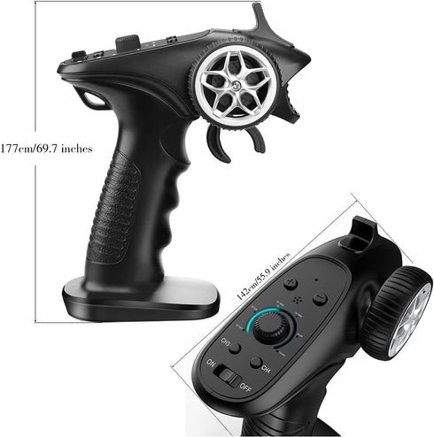 2.4GHz RC Controller, 4CH Digital Radio Transmitter and Receiver Set for 18 110 116 132 RC Car Boat Tank Crawler, Black
