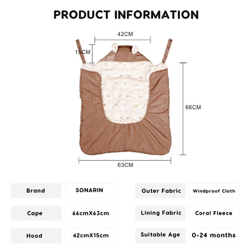 SONARIN Windproof Baby Carrier Cover,Warm Hooded Winter Cover for Baby Carrier with Coral Fleece Liner,Universal Sling