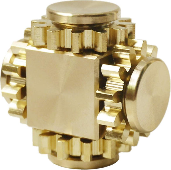 Fidget Cube Spinner - Linkage 4 Gears Figity Spin Finger Games, Metal Brass with Smooth Bearings, Small Premium Toy