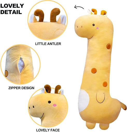 PEACH CAT Cute Long Giraffe Plush Pillow - Kawaii Stuffed Animal for Girls and Boys (Yellow, 35.4")