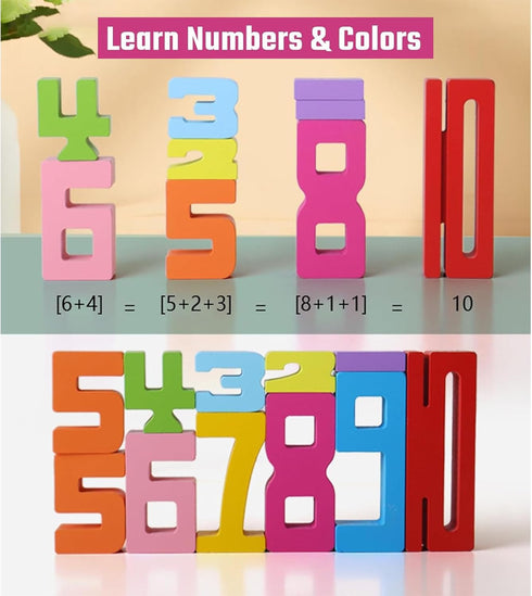 TPwsd 20PCS Counting 10,Learning 3-8 Wooden Number Building Blocks- Montessori Math Stacking Number Blocks Toys