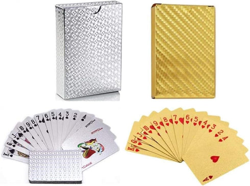 2 Pack Diamond Playing Cards, Waterproof Gold Silver Foil Plastic Poker Cards, High Flexible (Silver+Gold Diamond).