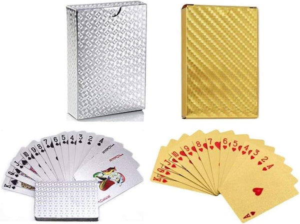 2 Pack Diamond Playing Cards, Waterproof Gold Silver Foil Plastic Poker Cards, High Flexible (Silver+Gold Diamond).
