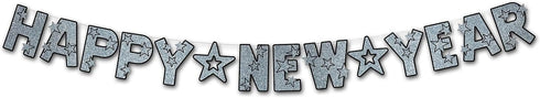 Glittered Happy New Year Streamer (Black & Silver) Party Accessory (1 count)