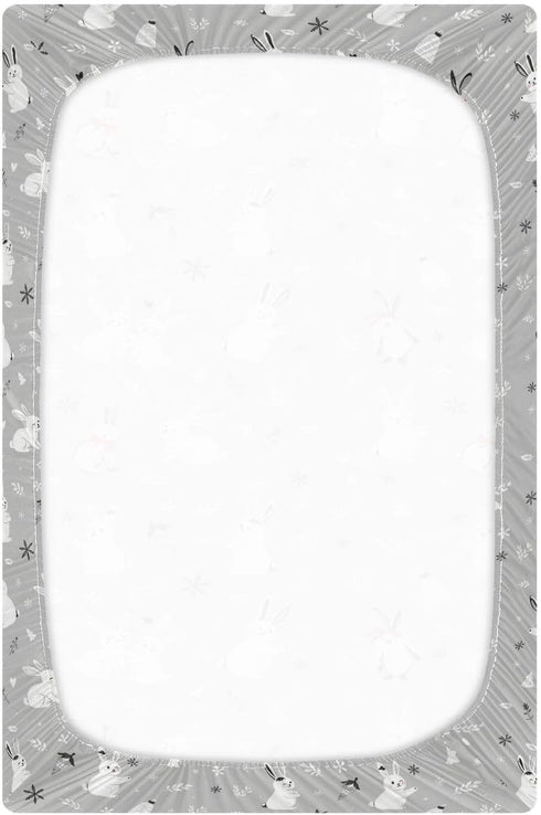 Sheet,52x28IN Pfrewn Christmas Crib Sheets for Boys Girls Cute White Bunnies Snow Fitted Crib Sheet Fits Standard Crib