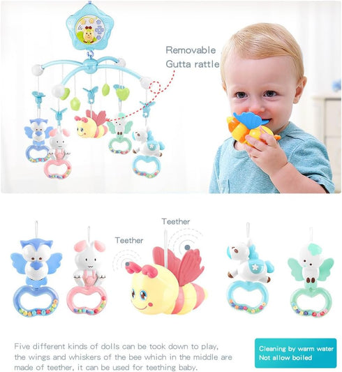 Caterbee Pack 0+ Baby Mobile for Crib with Musicial and Lights, Remote and Projection. and Play Toys for Ages Months