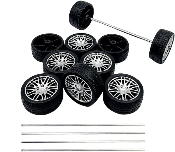 URIMPAVIDO 10PCS Toy Car Wheels Rubber Tire Wheels with Metal Shaft for RC