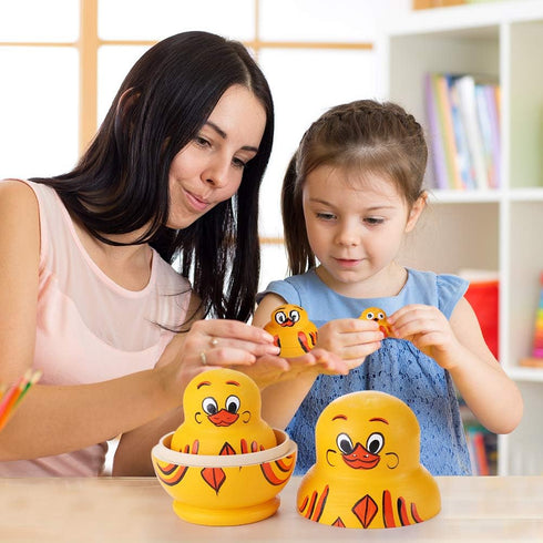 10 Pcs Wooden Yellow Duck Handmade Russian Nesting Dolls Toys, Cute Lovely Animal Matryoshka Stacking Dolls Home Decor