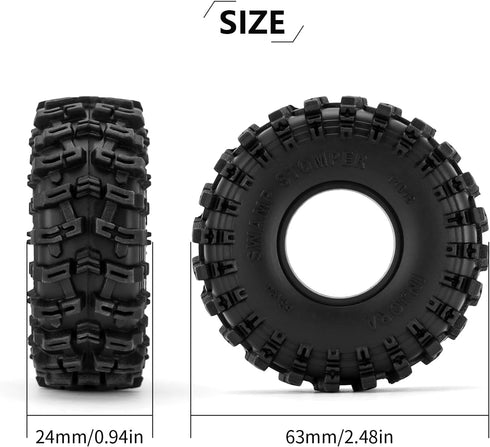 INJORA 1.0 S5 Swamp Stomper Crawler Tires, 2 Pack for TRX4M AX24 SCX24 FCX24 1/18 1/24 RC Crawler Car, 63 * 24mm