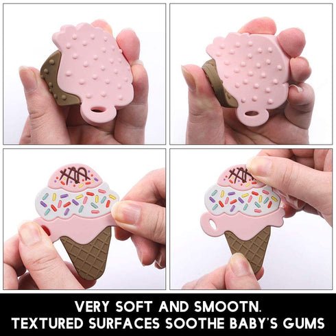 Set 3 Baby Food Grade Silicone Teether Toy with One Piece Design Pacifier Clip Holder,Teething Toys Gift for Months+