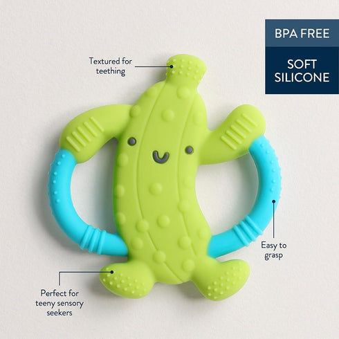 3 Itzy Ritzy Pickle-Shaped Baby Teether with Handles Silicone Teether for Babies with Easy-Grab Handles and Textured
