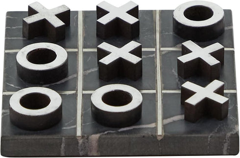 Deco 79 Marble Tic Tac Toe Game Set - 6" x 6" x 1" with Silver Inlay