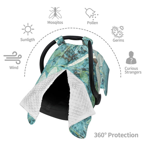 Hcpwzrf Dragonflies Teal and Leaves Baby Car Seat Cover & Nursing Cover - Breathable Stretch Multi-Use Cover